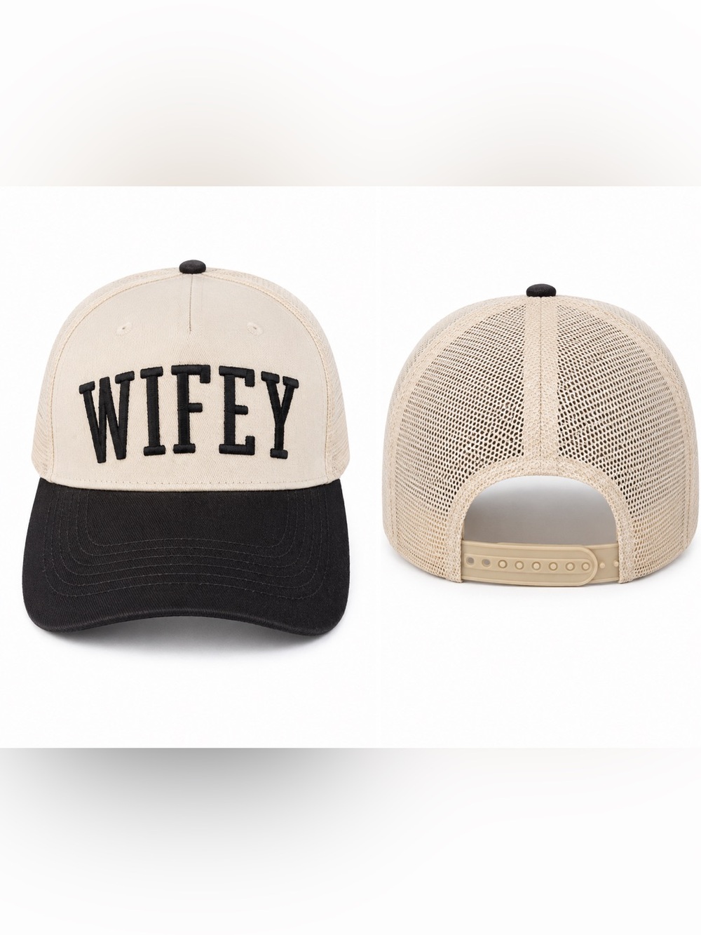 🆕 Wifey Trucker Hat Cream Black Embroidered Snapback Baseball Cap - Picture 2 of 2